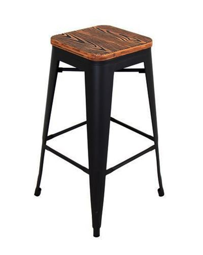 Ghế bar Tolix không tựa mặt gỗ TL-09 màu đen