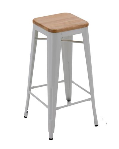 Ghế bar Tolix không tựa mặt gỗ TL-09 màu trắng