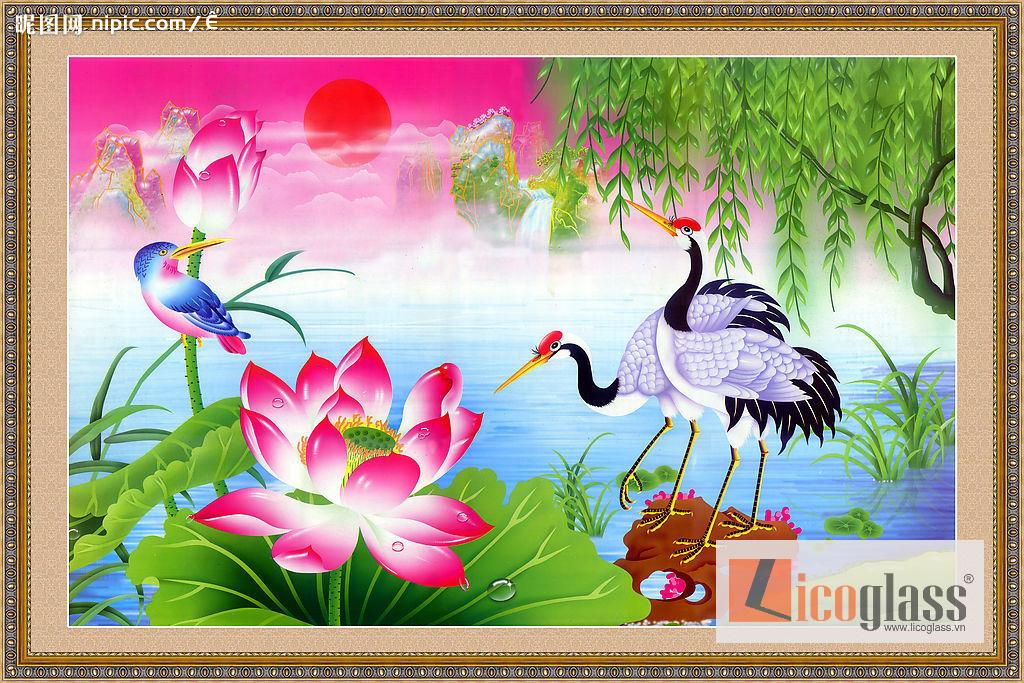 Bộ tranh kính tứ quý mẫu đơn - sen - cúc – đào Bộ tranh kính tứ quý mẫu đơn - sen - cúc – đào