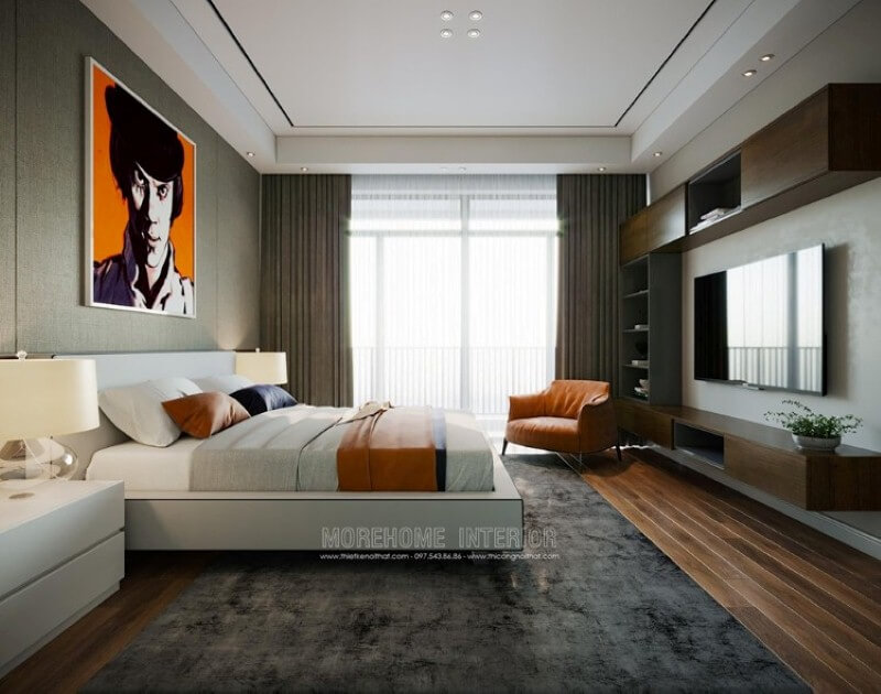 Bố trí nội thất phòng ngủ hiện đại, đẹp sang trọng dành cho chủ nhân yêu thích sự trẻ trung năng động. Thiết kế phòng ngủ biệt thự