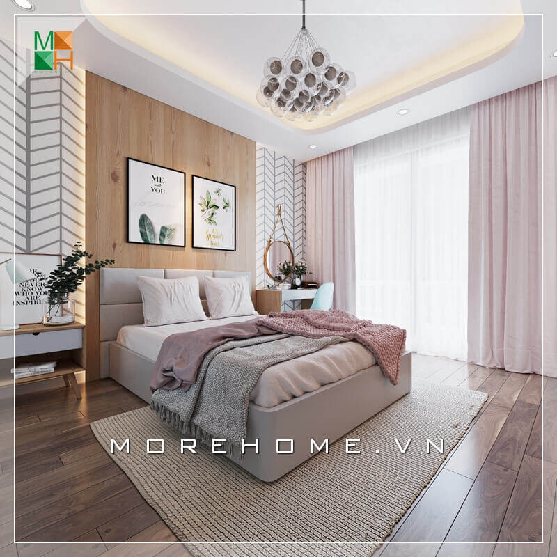 Mẫu tranh canvas hợp với không gian phòng ngủ chất liệu chính là gỗ, biến căn phòng ngủ trở nên sinh động và ấn tượng. Thiết kế phòng ngủ biệt thự