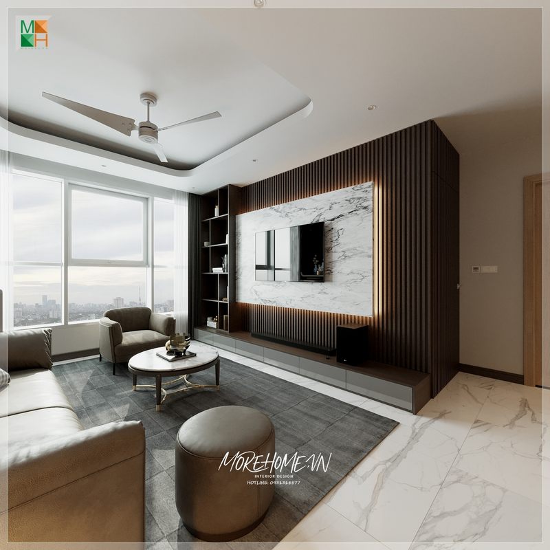 Bộ sofa bọc da màu be hiện đại nơi đón tiếp khách tới chơi chu đáo cũng như thể hiện tính cách gu thẩm mỹ riêng của gia chủ.