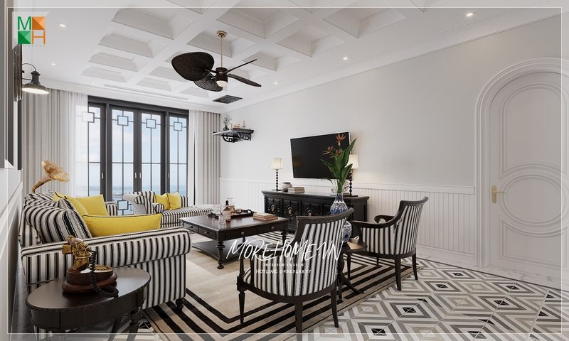 Một góc phòng khách vừa sang trọng vừa bí ẩn với nội thất bằng gỗ tự nhiên sơn đen thiết kế theo phong cách Indochine, là điểm nhấn hoàn hảo cho ngôi nhà của bạn