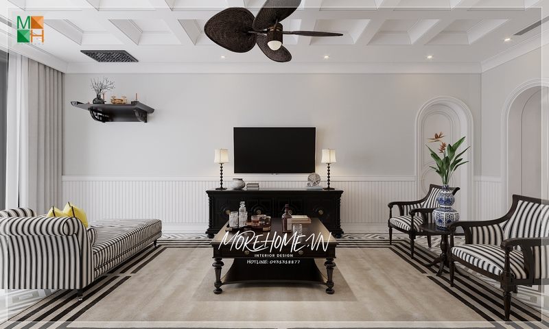 Gợi ý mẫu bàn trà phòng khách bằng gỗ tự nhiên sơn đen phong cách Indochine