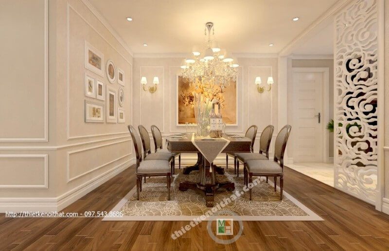 Nội thất phòng ăn chung cư nhẹ nhàng, sang trọng mà không kém phần tiện nghi