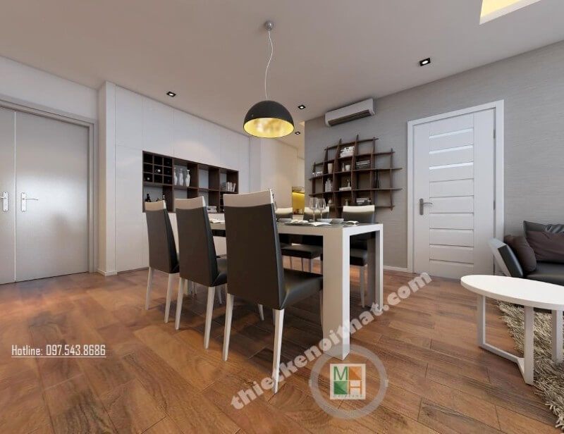 Thiết kế nội thất phòng ăn chung cư hiện đại, đơn giản nhưng không làm mất đi vẻ tinh tế và sang trọng cho không gian dùng bữa của gia chủ
