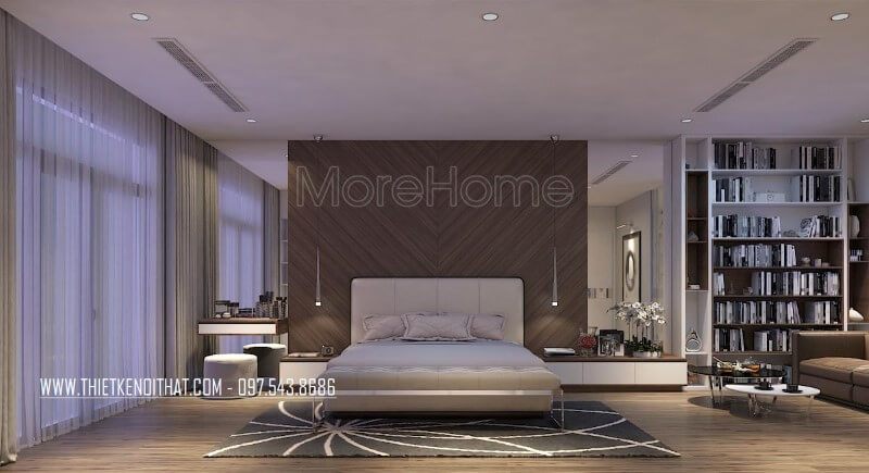 ngủ.
KTS đã chọn sàn gỗ để hài hòa không gian phòng ngủ vì nó cần nhiều yếu tố tự nhiên và thoải mái nhất.